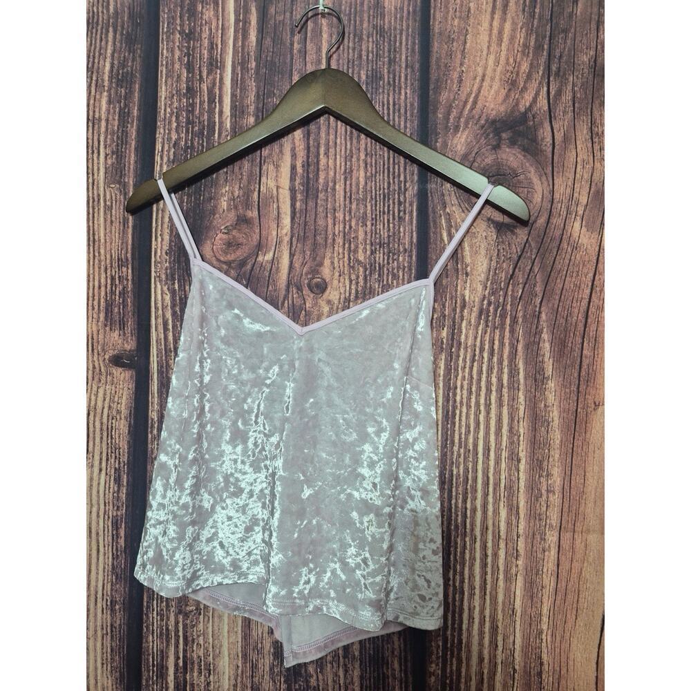 Victoria's Secret M Silver Crushed Velvet Cami Tank Top V-Neck Criss Cross Vtg